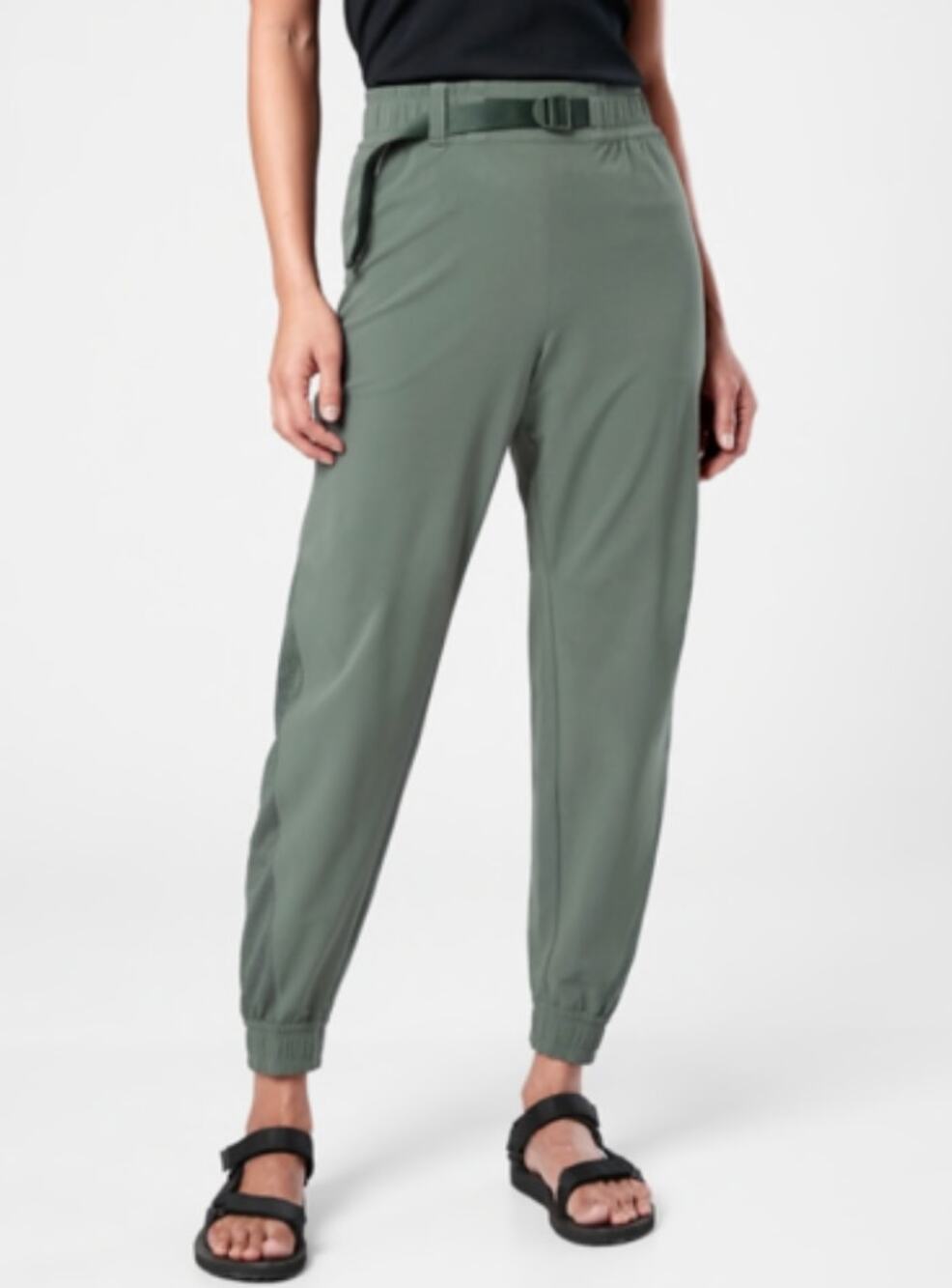 ATHLETA Quest Jogger Pant Bali Green 599480 Semi Fitted Mid Rise Belted Mesh 12